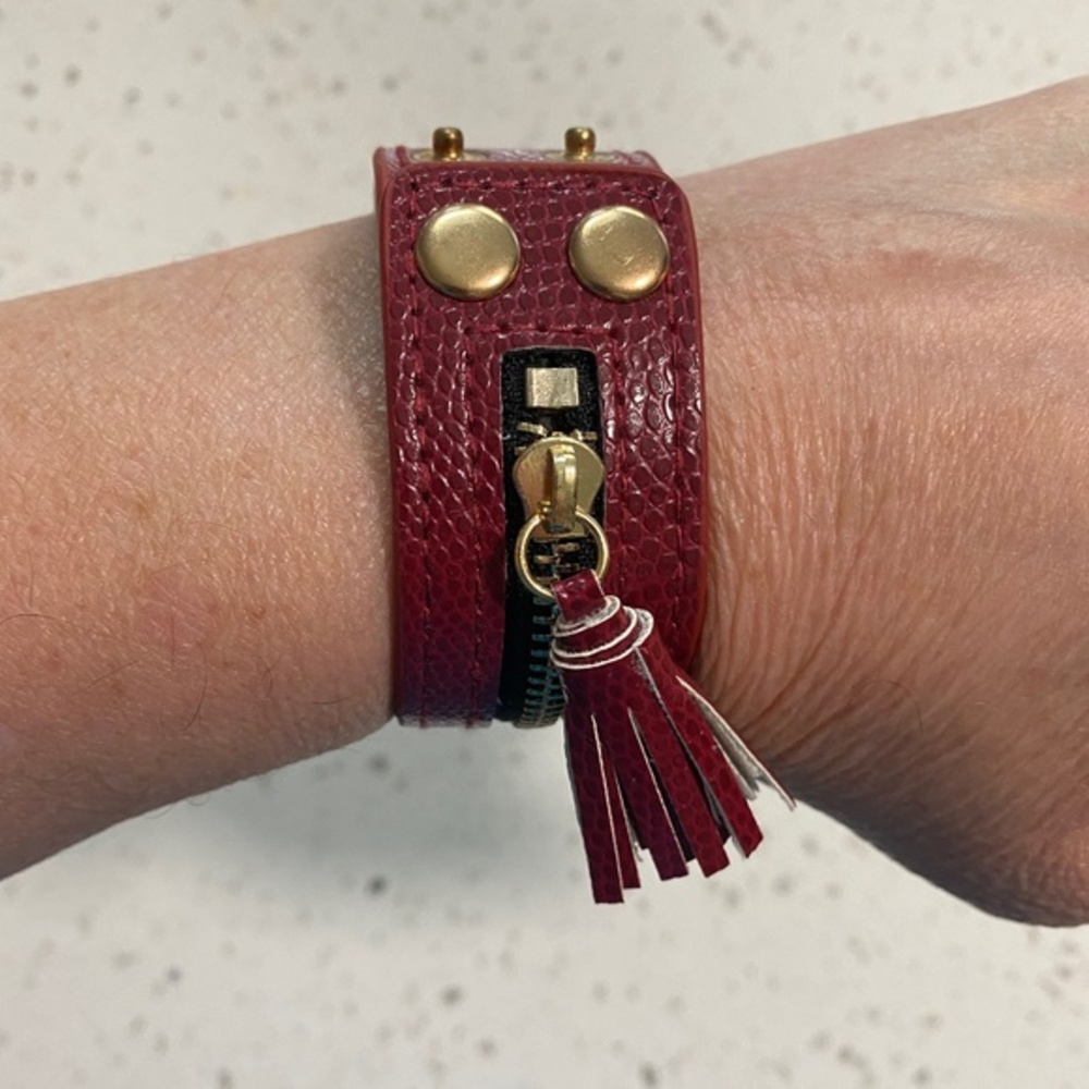 Red Faux Leather Zipper Bracelet